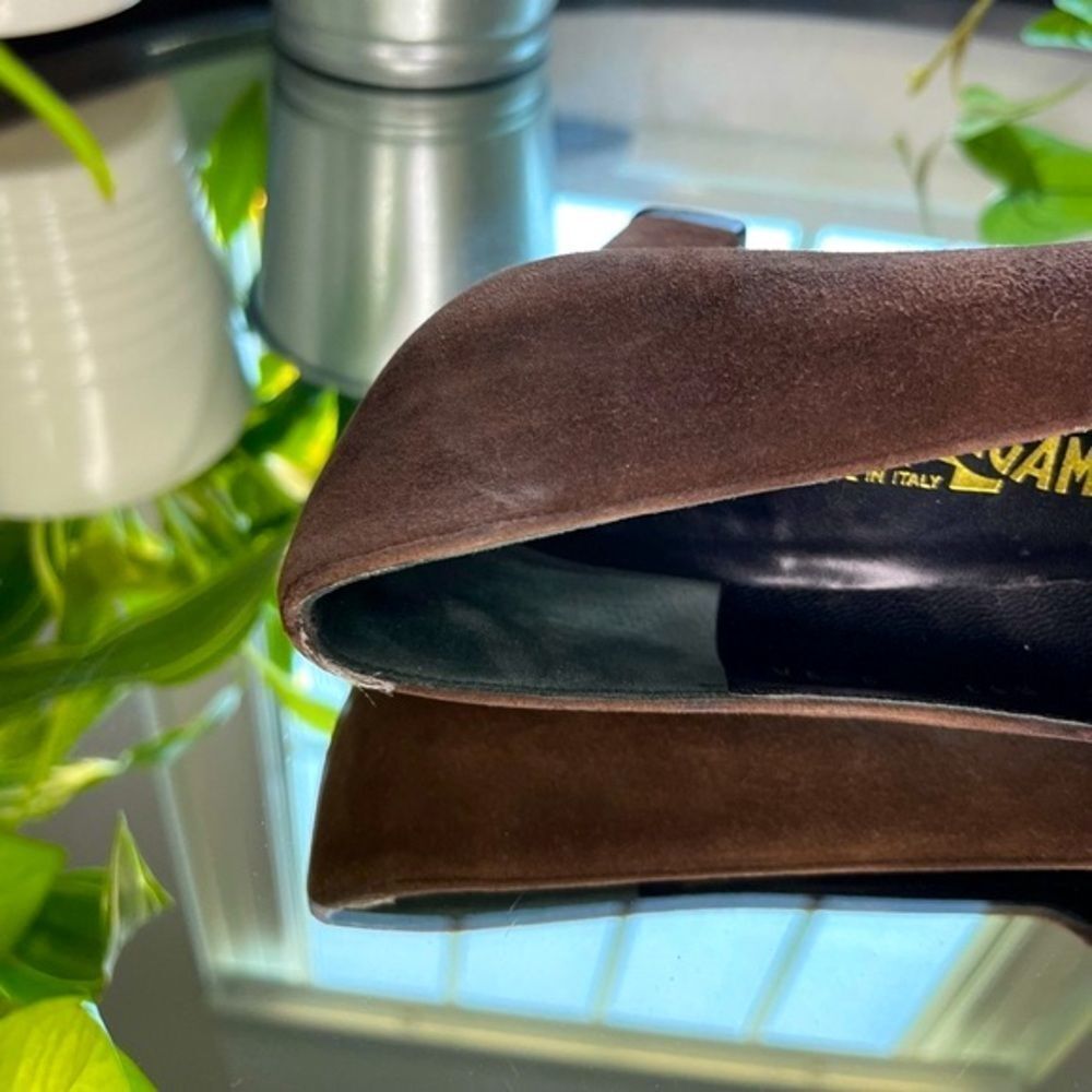 Salvatore Ferragamo Brown Suede Blcok Heeled Shoes Loafers Size 9​​​ - Picture 10 of 15